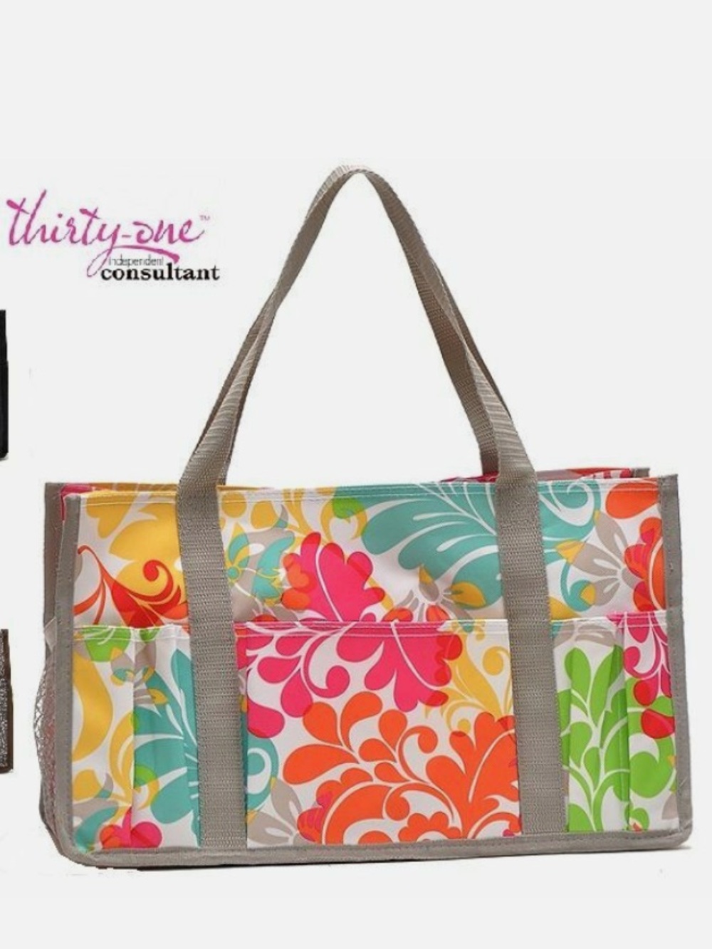 thirty-one Multicolor Floral Tote with Gray Handles